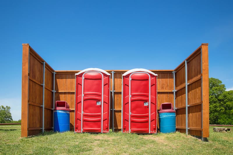 Short-term porta potty units staged for delivery in Greensburg, Pennsylvania